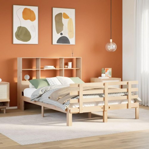 Seng med reol uden madras 120x190 cm massivt fyrretræ