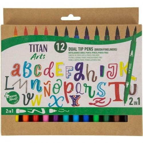 Titan Arts dual-tip fiberpenne - 12 stk. multifarvet