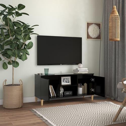 Tv-bord med massive træben 103,5x35x50 cm sort