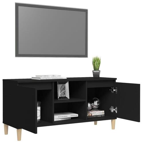 Tv-bord med massive træben 103,5x35x50 cm sort