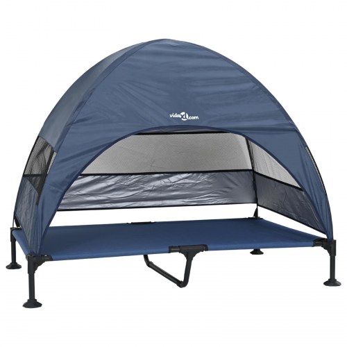 Hævet hundeseng med aftageligt tag marineblå XL stål