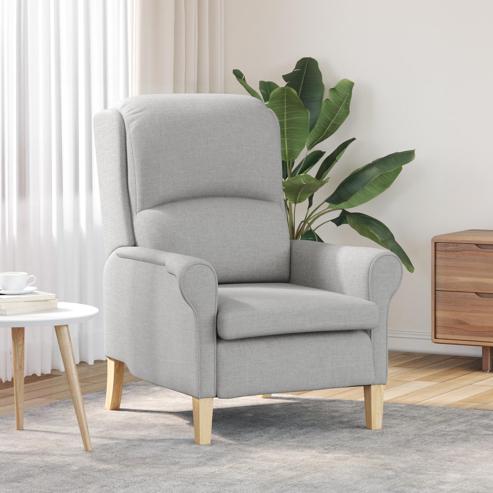 Lænestol i stof - Sky grey, moderne loungestol med armlæn
