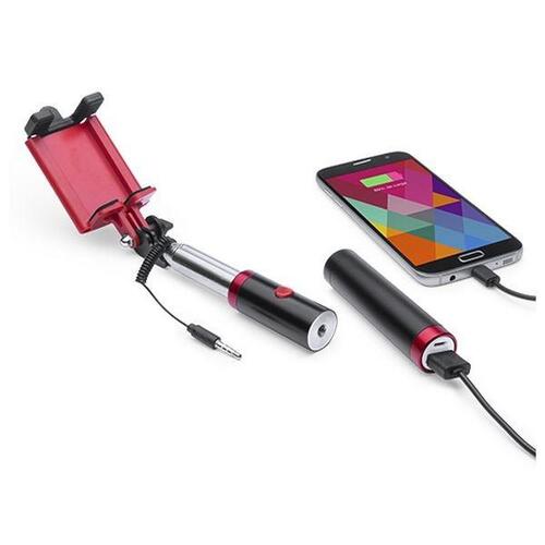Selfiestang med powerbank 2200 mAh 145200 Rød