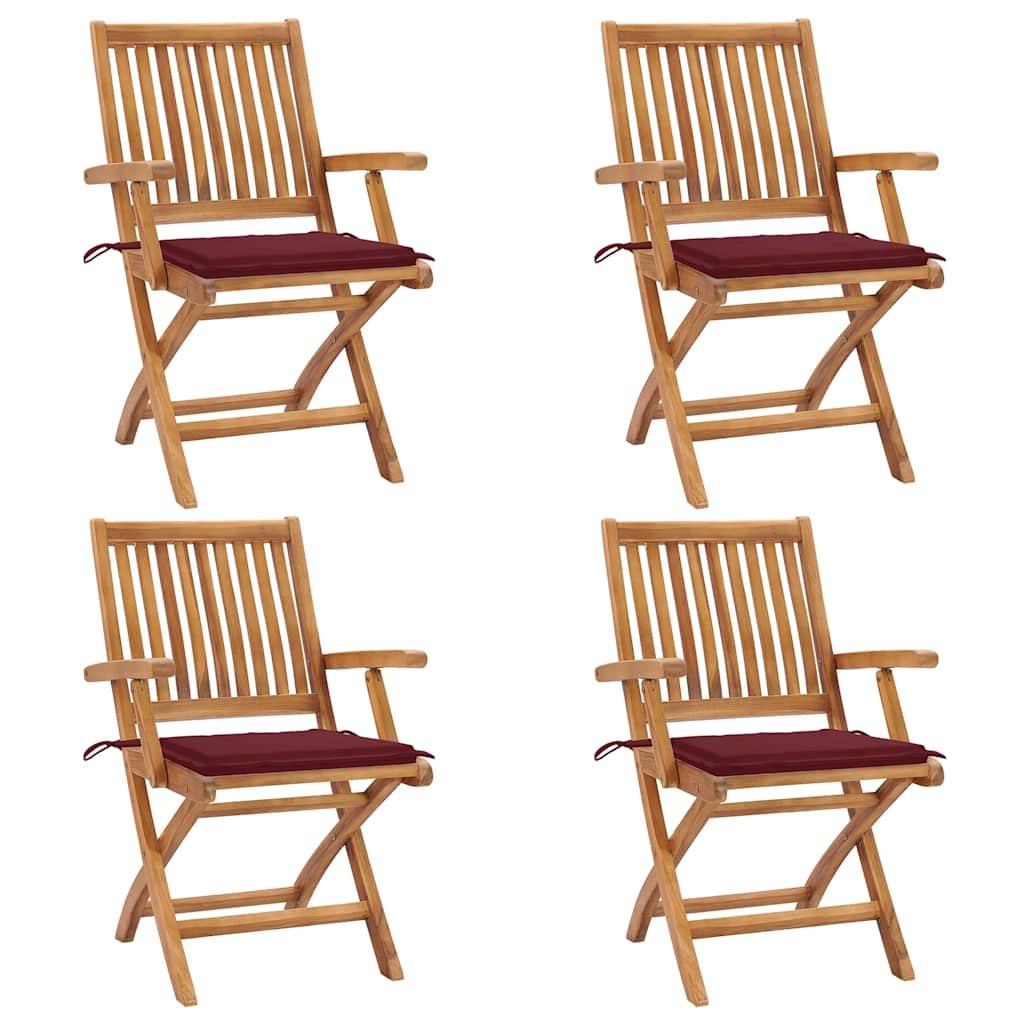 Foldbare havestole 4 stk. med hynder massivt teaktræ