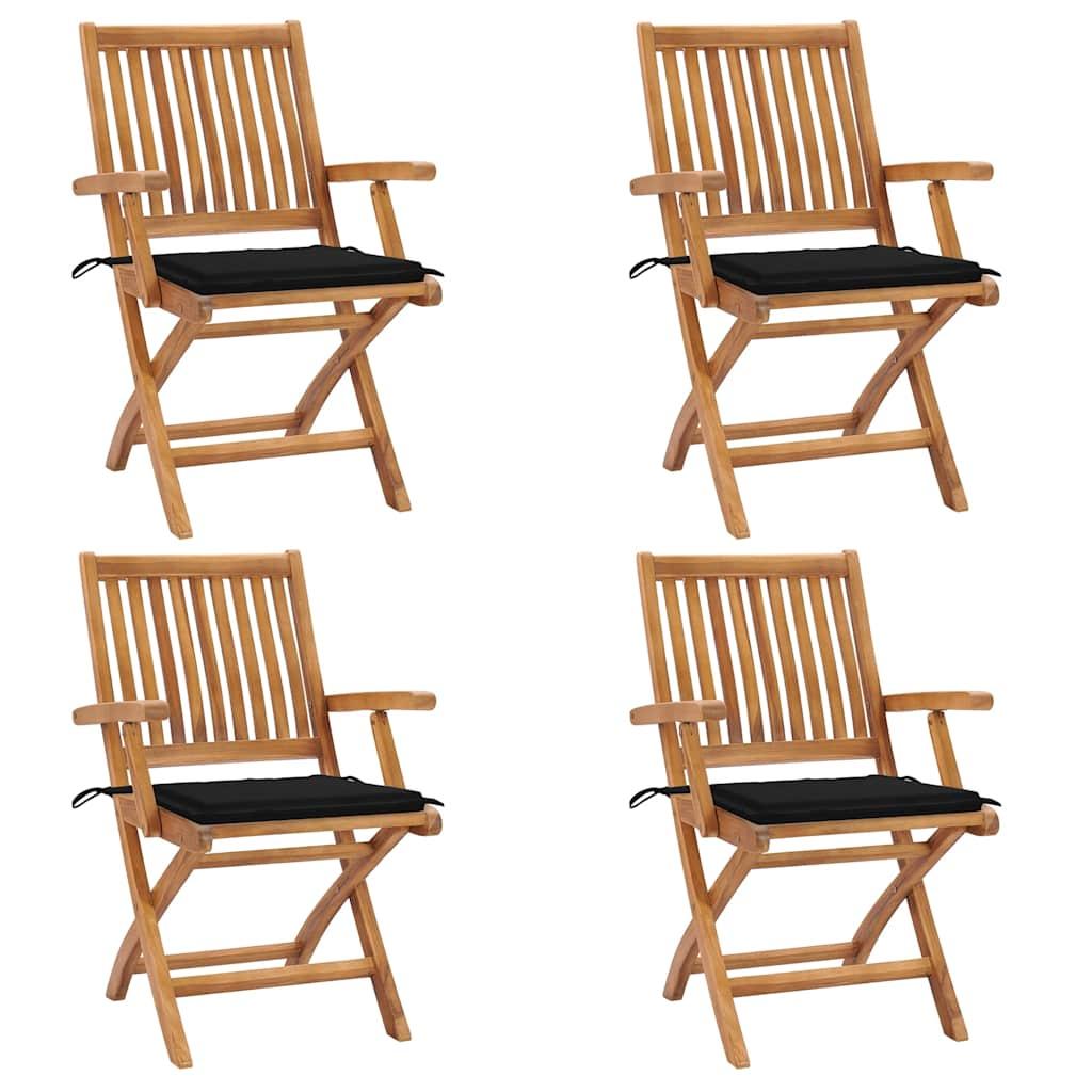 Foldbare havestole 4 stk. med hynder massivt teaktræ