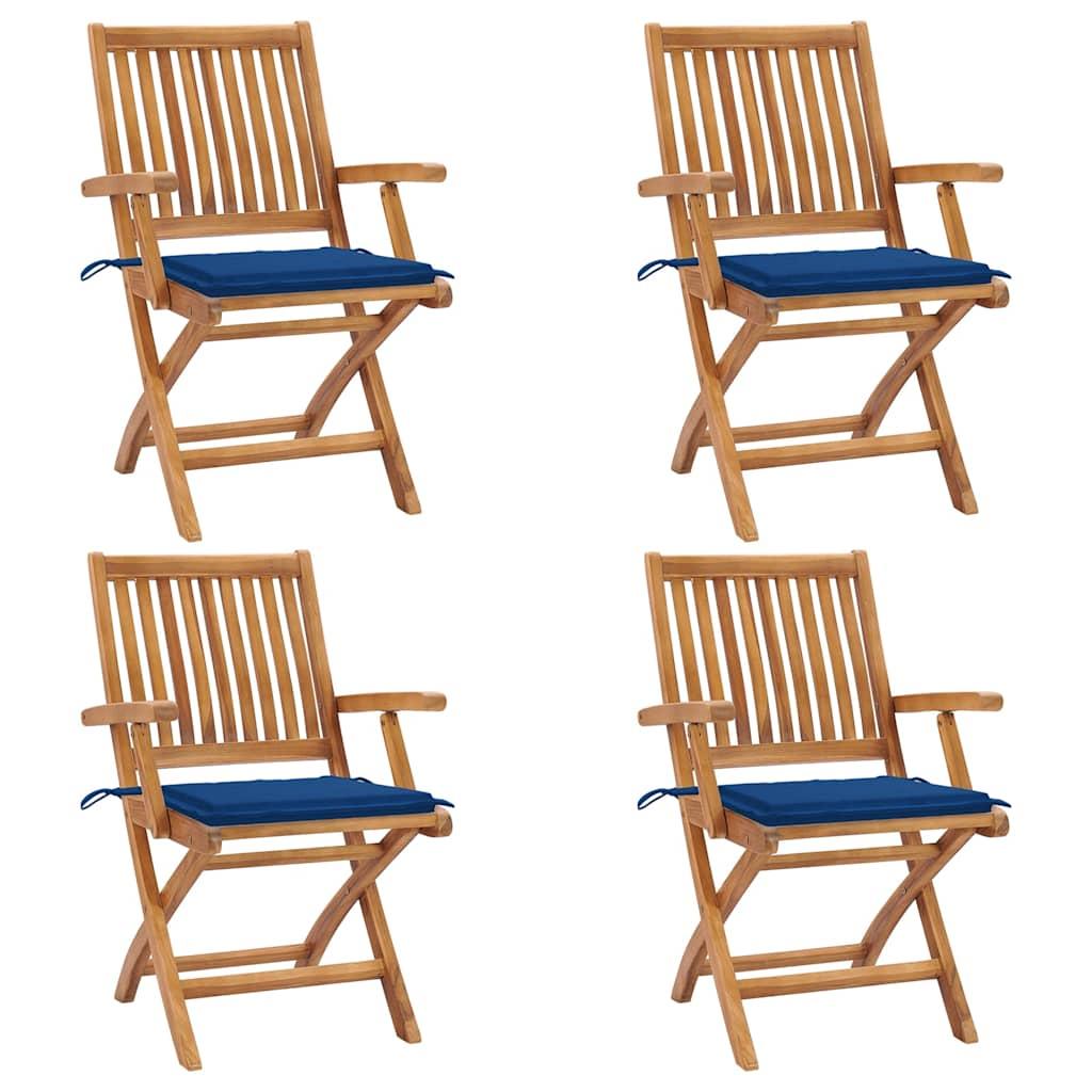 Foldbare havestole 4 stk. med hynder massivt teaktræ