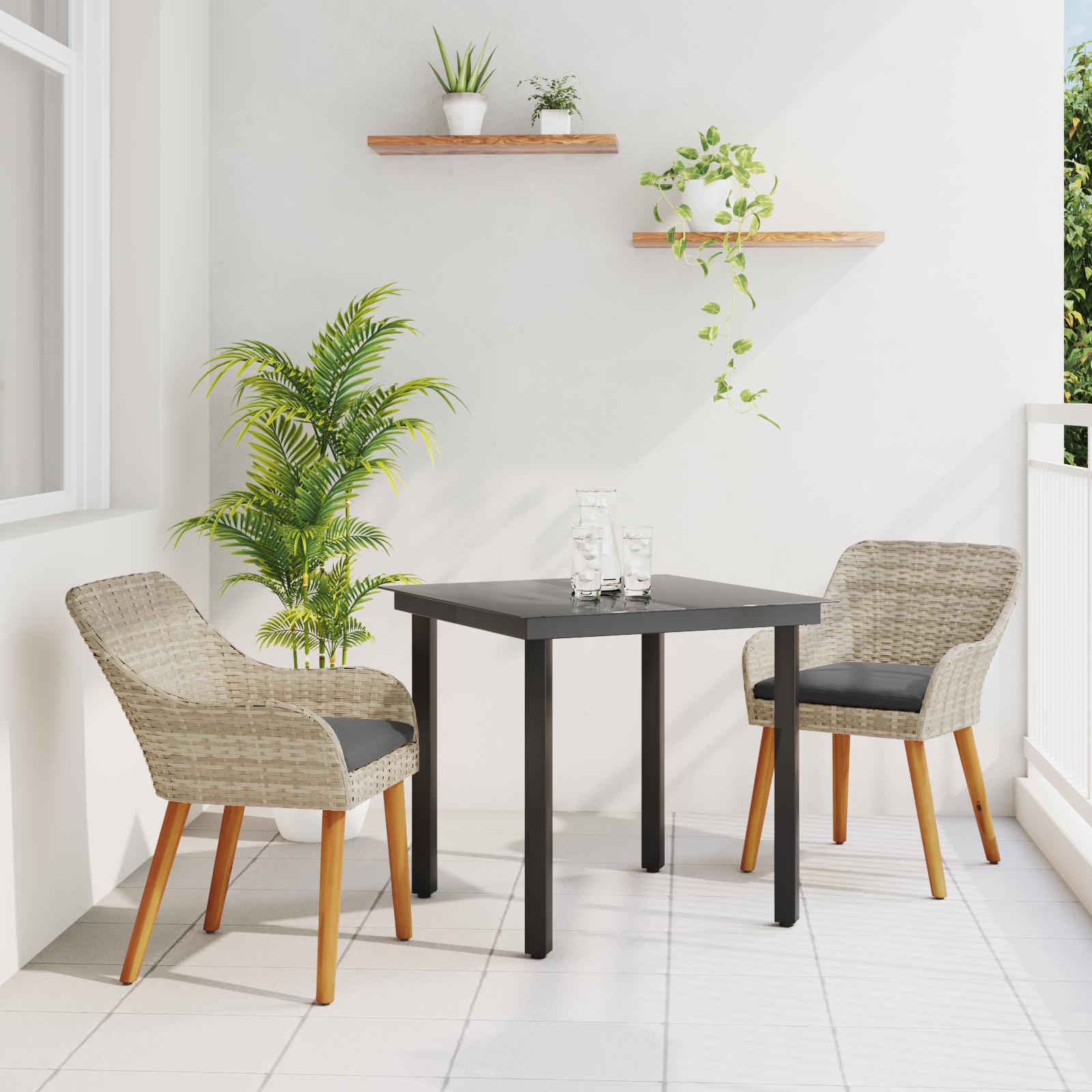 Spisestuesæt Lysegrå Poly rattan