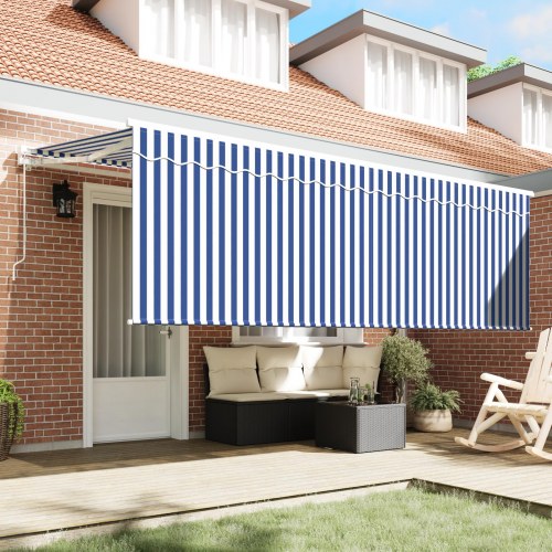 Utrækkelig Markise Stribet Blå og hvid 400 x 200 cm Stof