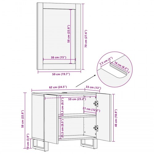Badeværelsesmøbel sæt med dør 2 stk Valnød Brun 62 x 33 x 58 cm
