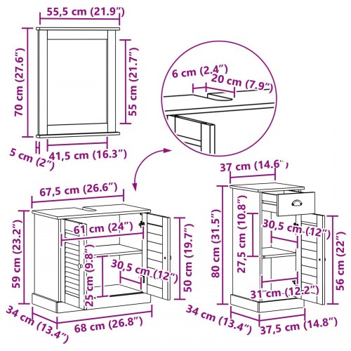 Badeværelsesmøbel sæt med skuffe 3 stk Brun 37 x 34 x 80 cm