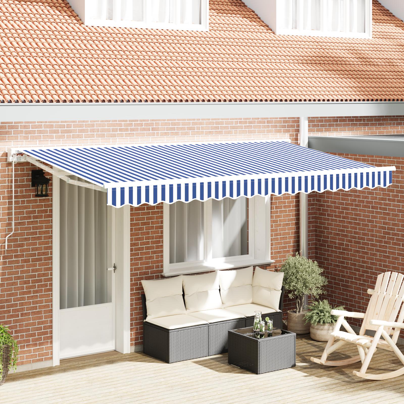 Udtrækkelig Markise Blå Og Hvid 350X200 Cm Stof - Blå og hvid (hvid ramme) / 3,5 x 2 m / Manuel