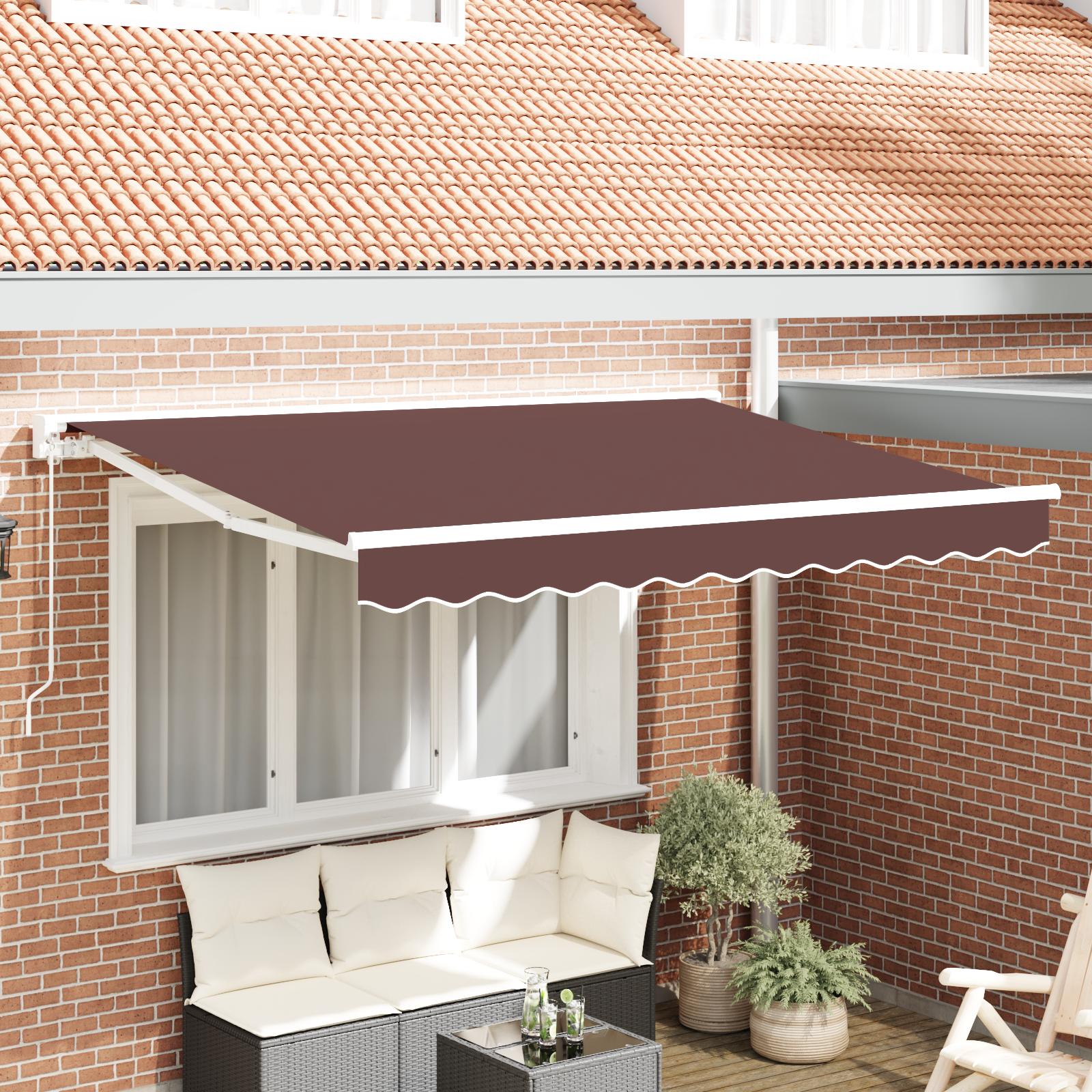Udtrækkelig Markise Blå Og Hvid 350X200 Cm Stof - Brun (hvid ramme) / 3,5 x 2 m / Manuel
