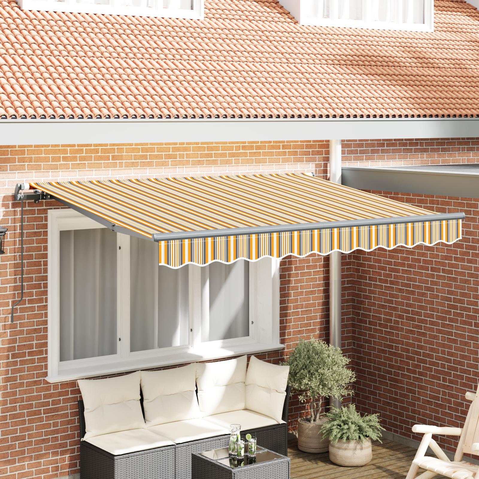 Udtrækkelig markise - gul stribet 350 × 200 cm, stof og aluminium