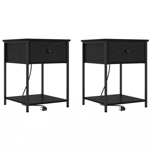 Natborde 2 stk. med opladningsstation - sort eg 42 x 41 x 56 cm