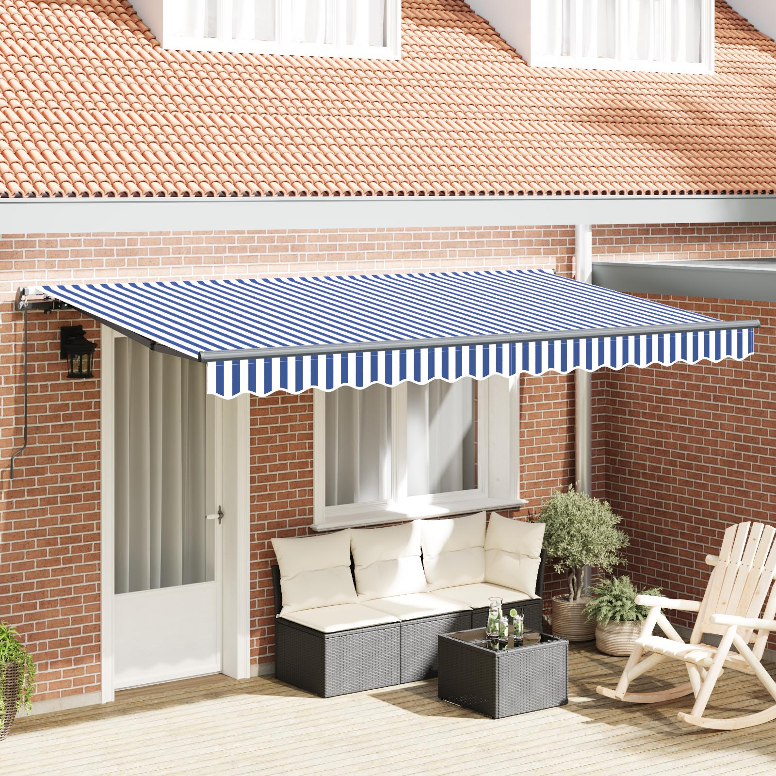 Udtrækkelig Markise Blå Og Hvid 400 X 200 Cm - Blå og hvid (anthracitramme) / 4 x 2 m / Manuel