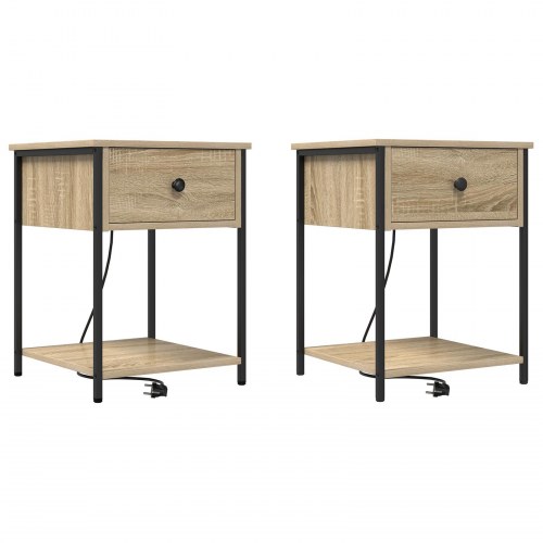 Sengeborde 2 stk. med opladningsstation - Sonoma eg