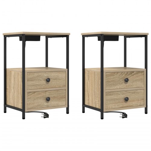 Sengeborde med opladningsstation 2 stk. - Sonoma eg 40 x 31 x 60 cm