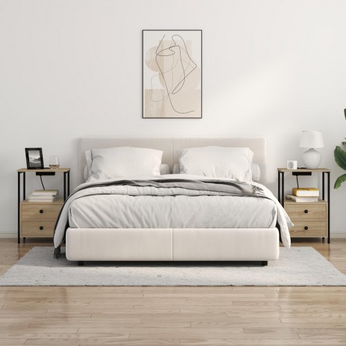 Sengeborde med opladningsstation 2 stk. - Sonoma eg 40 x 31 x 60 cm