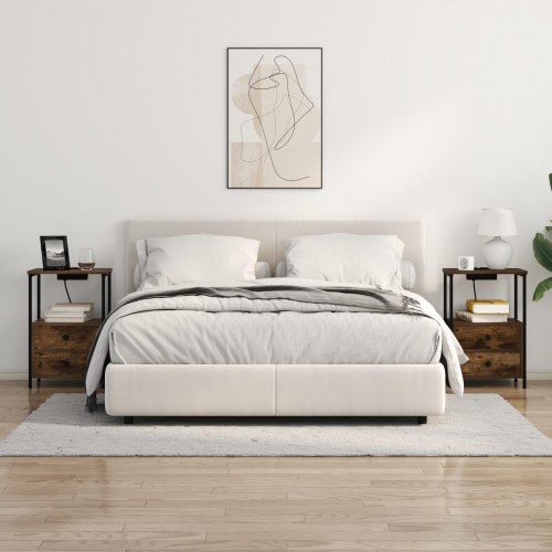 Natborde med opladningsstation 2 stk. - røget eg, 40 x 31 x 60 cm
