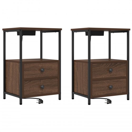 Natborde med opladningsstation 2 stk. brun eg 40 x 31 x 60 cm