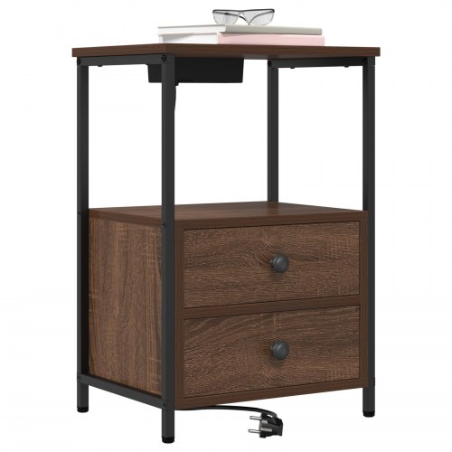 Natborde med opladningsstation 2 stk. brun eg 40 x 31 x 60 cm