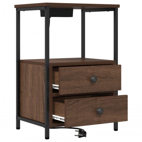 Natborde med opladningsstation 2 stk. brun eg 40 x 31 x 60 cm
