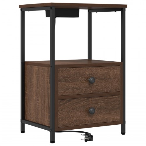 Natborde med opladningsstation 2 stk. brun eg 40 x 31 x 60 cm