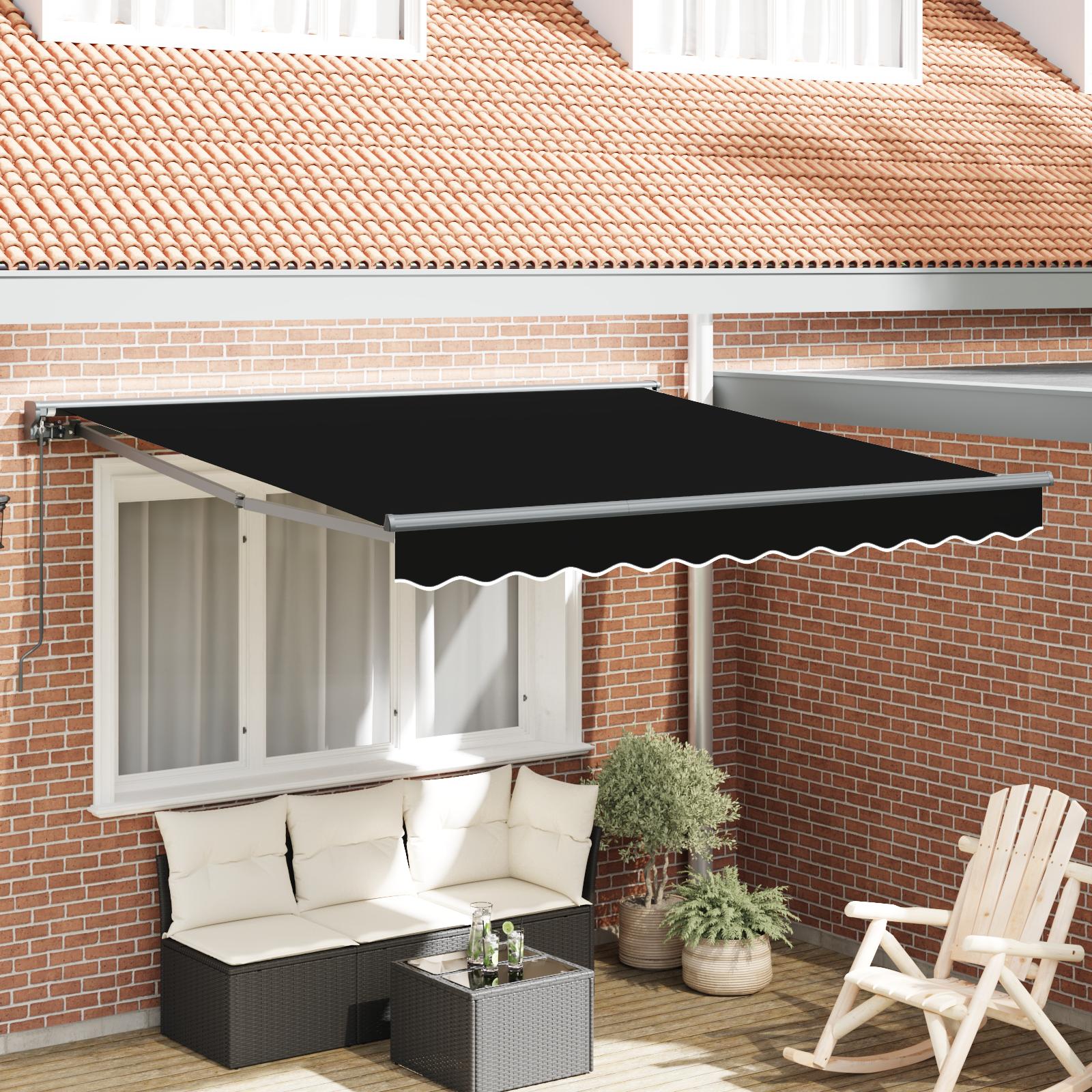 Udtrækkelig Markise Blå Og Hvid 350X200 Cm Stof - Sort (anthracitramme) / 3,5 x 2,5 m / Manuel