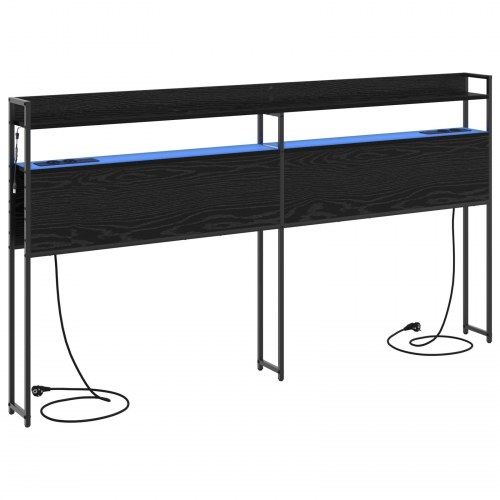 Opbevaringshovedgavl med LED og opladningsstation - sort eg, 200 cm