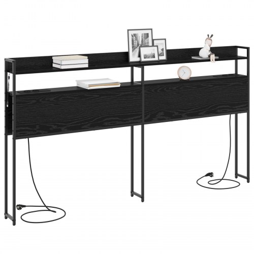 Opbevaringshovedgavl med LED og opladningsstation - sort eg, 200 cm