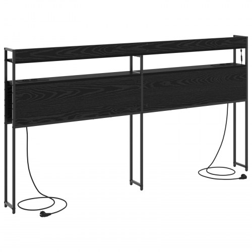 Opbevaringshovedgavl med LED og opladningsstation - sort eg, 200 cm