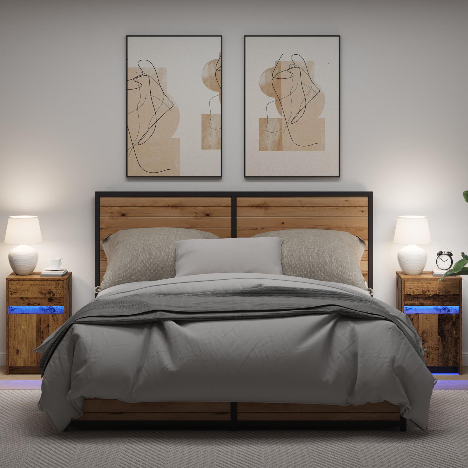 Led Sengeskab 2 Stk Gammelt Træ 38 X 34 X 61 Cm Spånplade