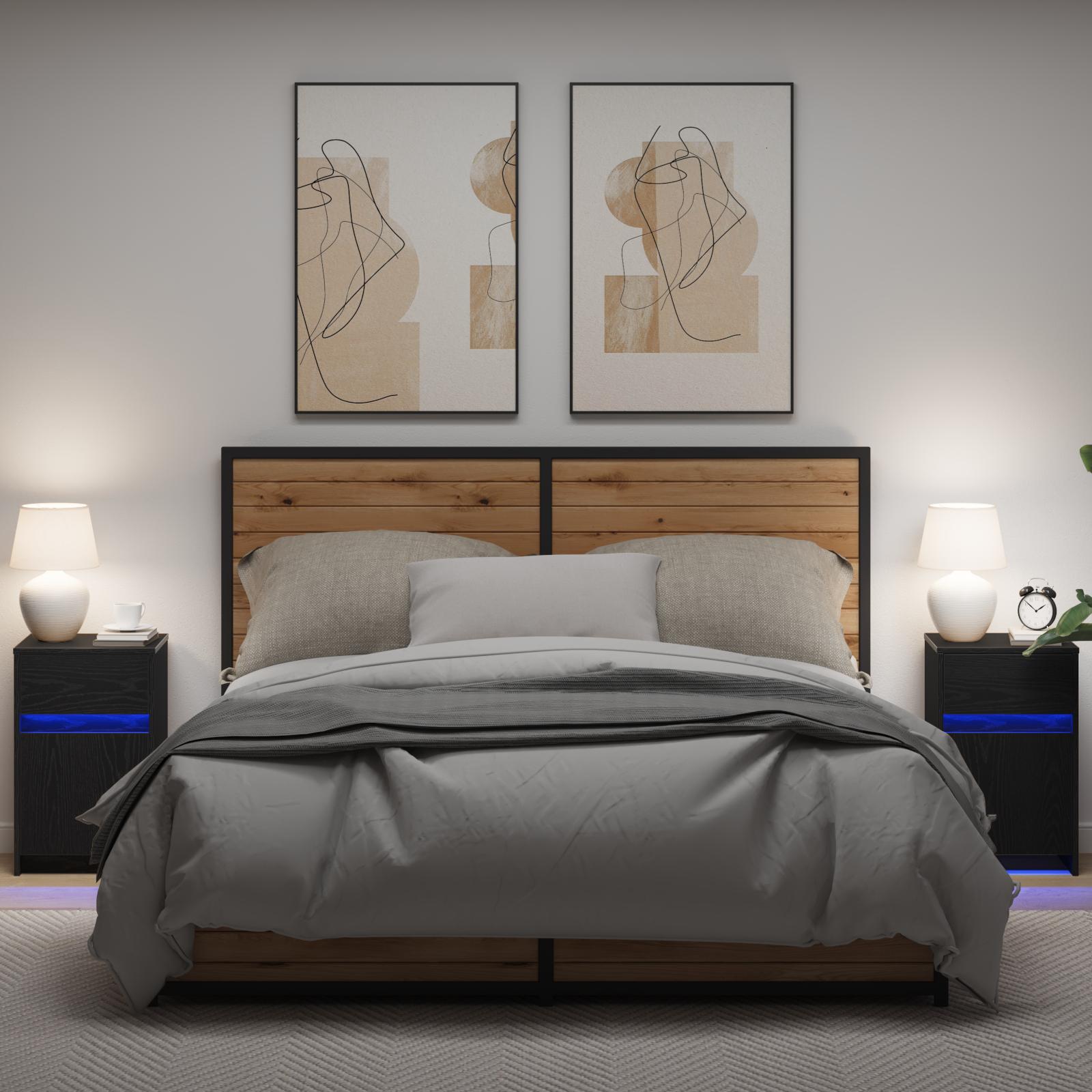 Led Sengeskab 2 Stk Sort Eg 38 X 34 X 61 Cm Spånplade