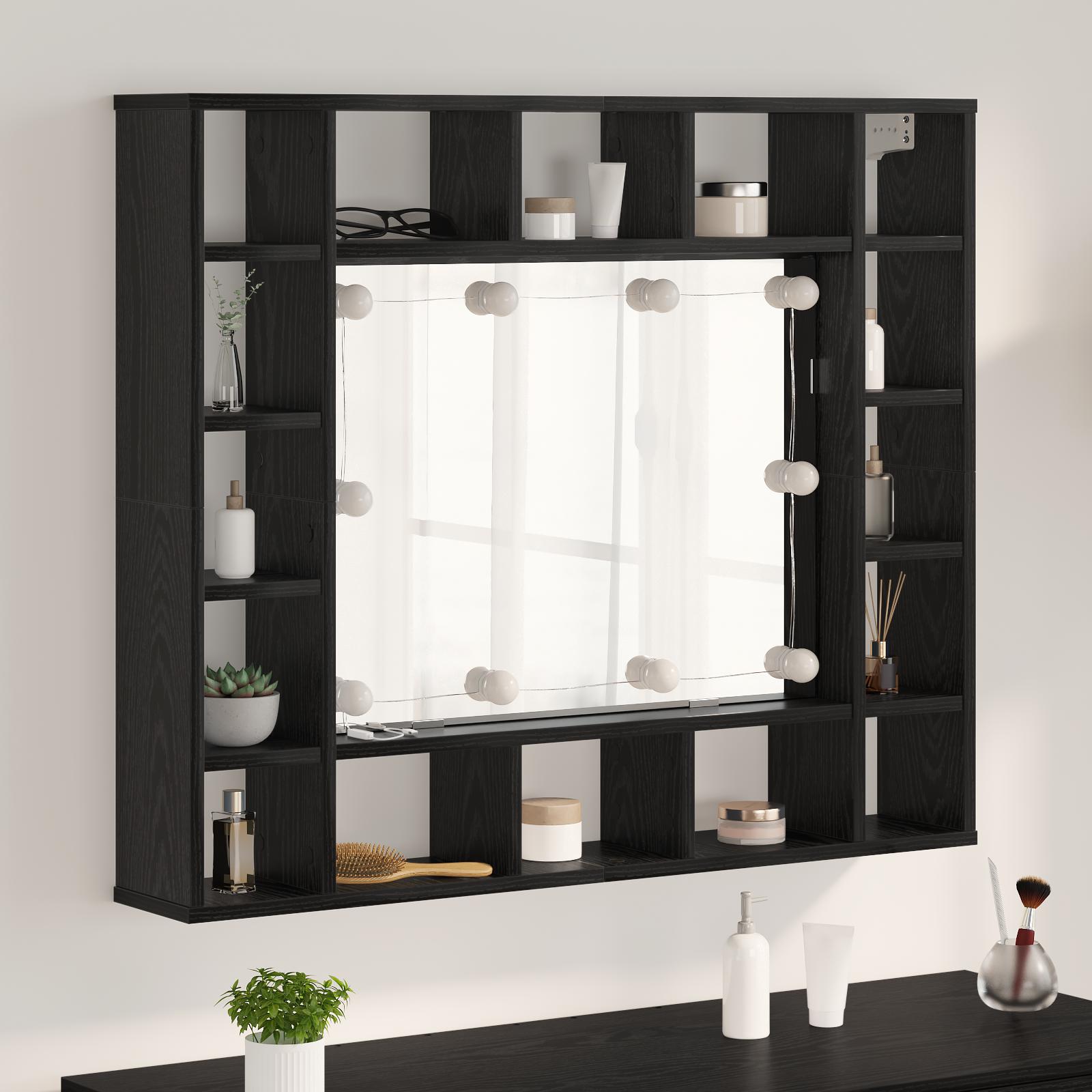 Spejlskab med hylde Sort eg 91 x 15 x 76.5 cm Konstrueret træ