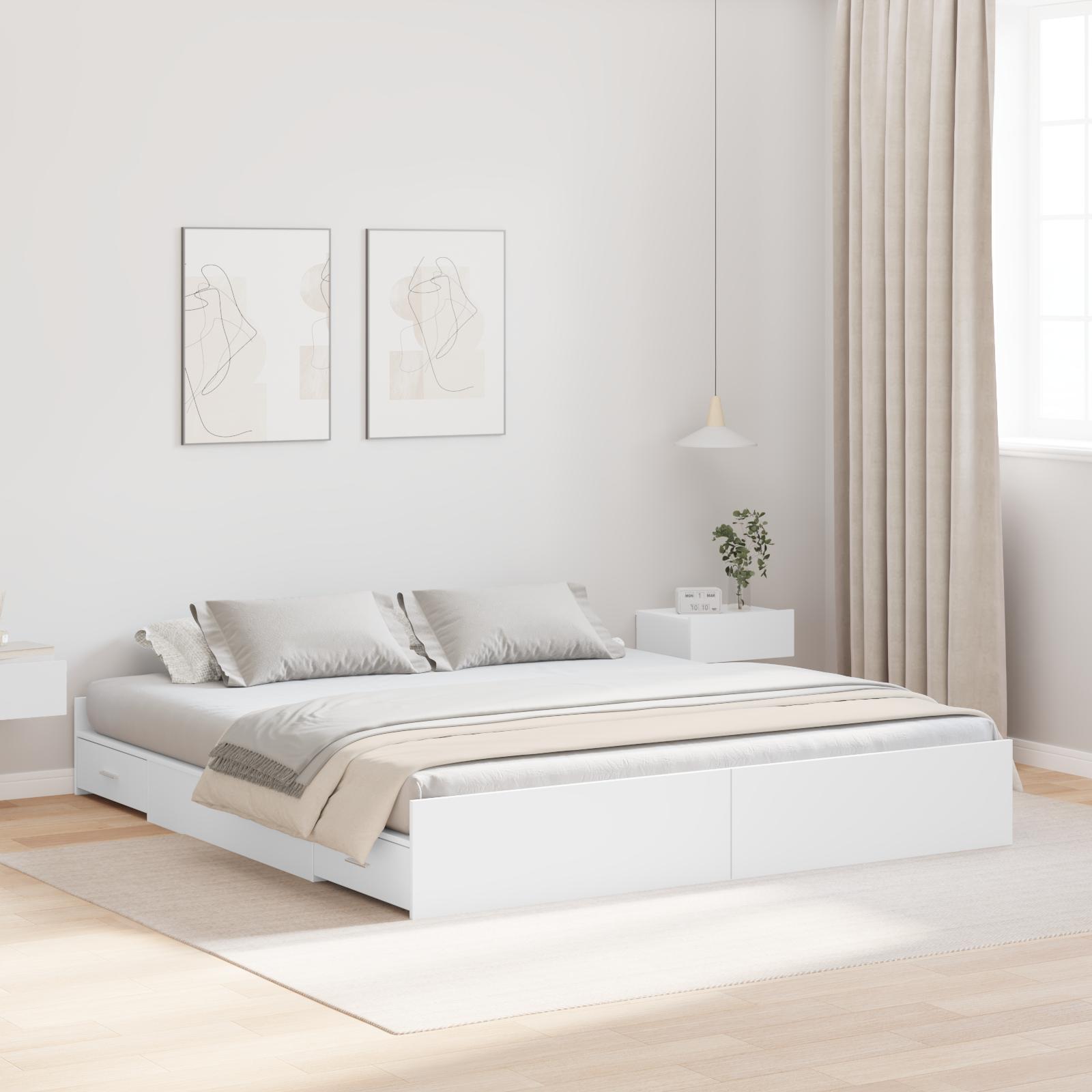 Sengeramme med opbevaring Hvid 180 x 200 cm Konstrueret træ