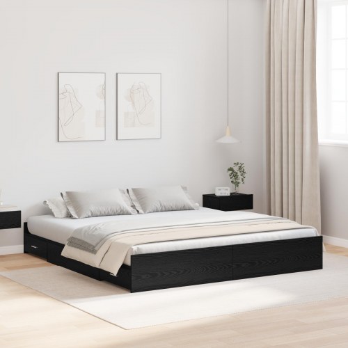 Sengeramme med opbevaring Sort eg 180 x 200 cm Konstrueret træ