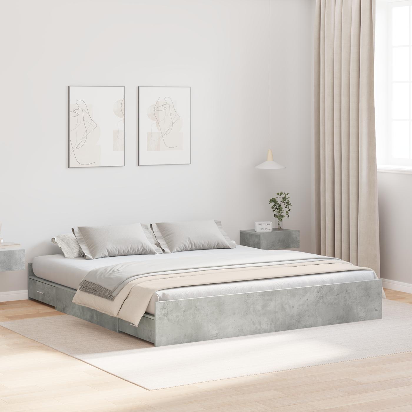 Sengeramme med opbevaring Betongrå 180 x 200 cm Konstrueret træ