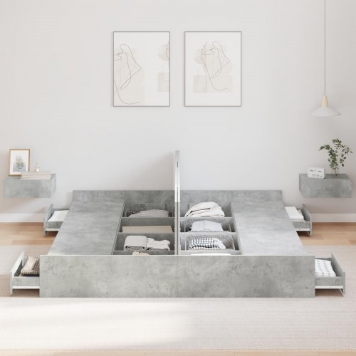 Sengeramme med opbevaring Betongrå 180 x 200 cm Konstrueret træ