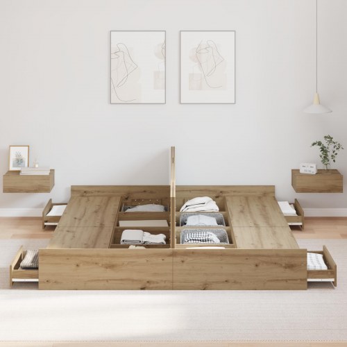 Sengeramme med opbevaring med skuffe artisan eg 180 x 200 cm