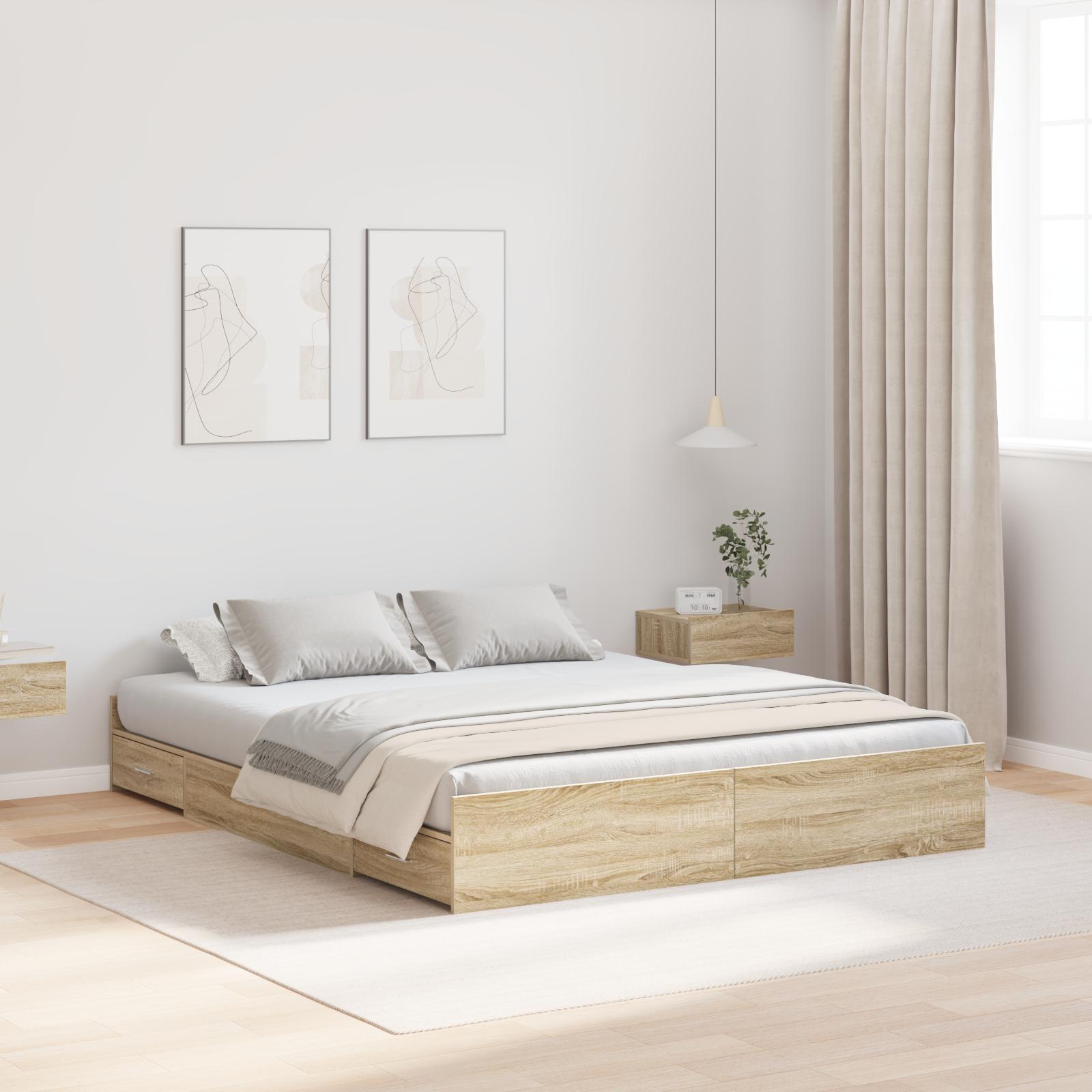Sengeramme med opbevaring med hovedgærde Sonoma-eg 160 x 200 cm