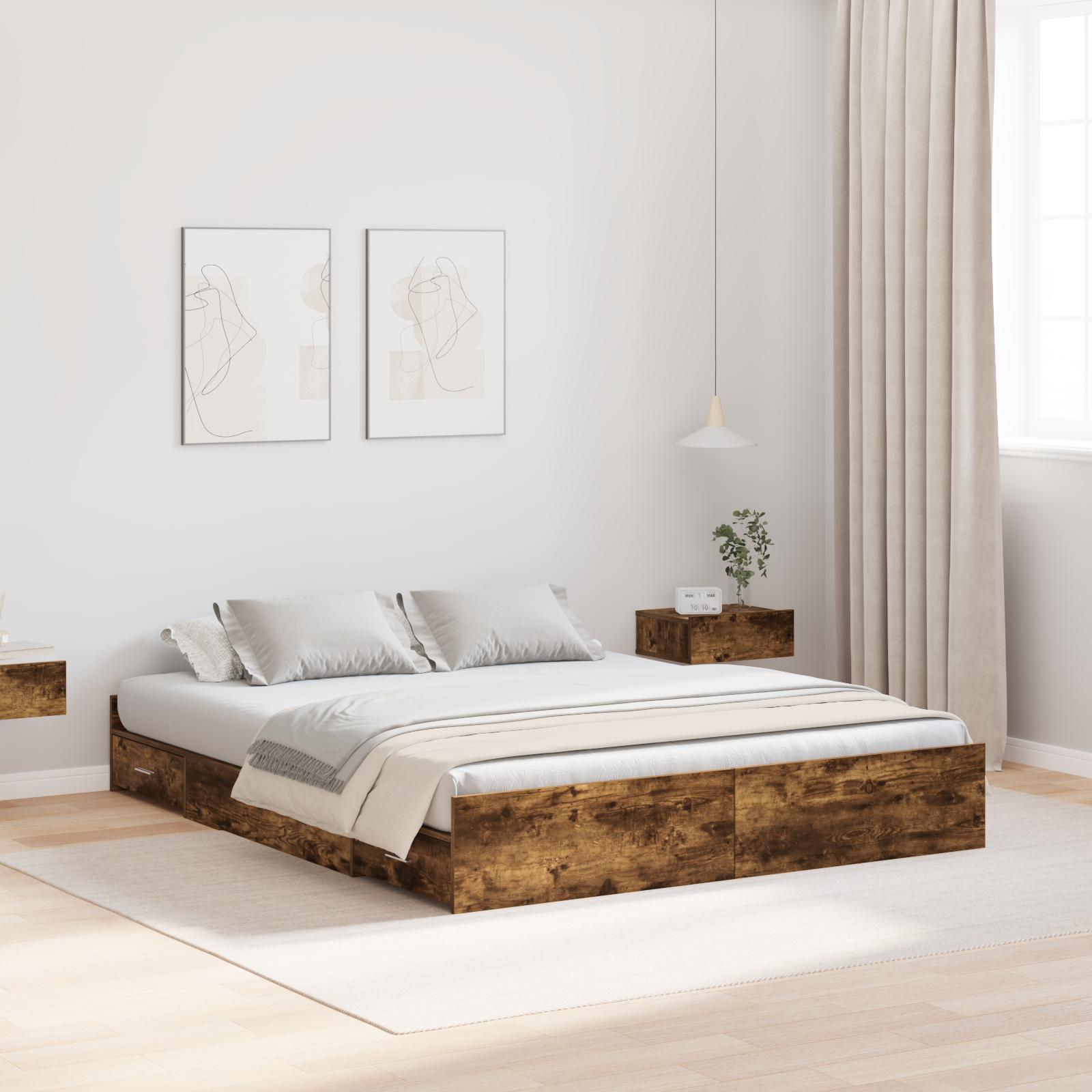 Sengeramme med opbevaring Røget eg 160 x 200 cm Konstrueret træ