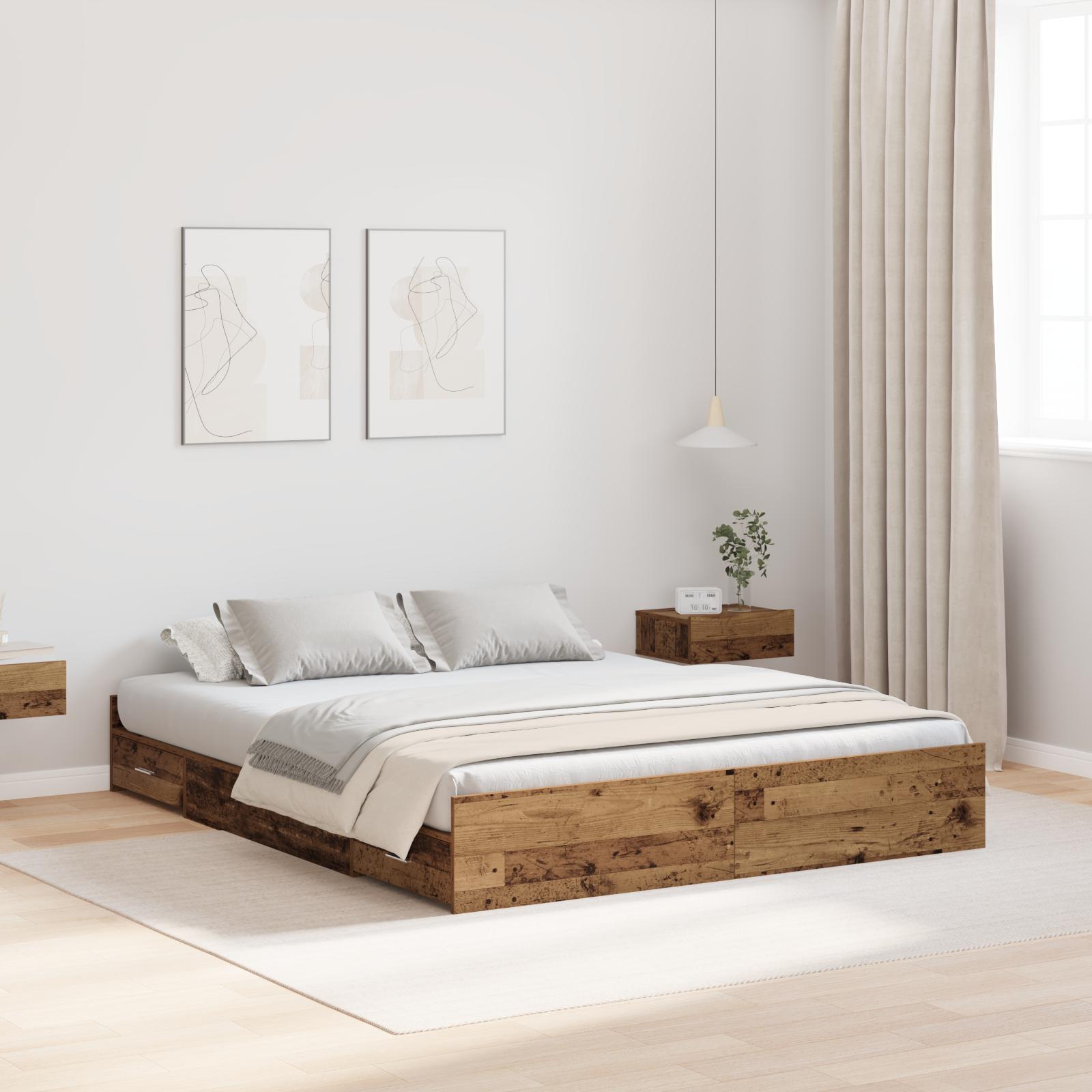 Sengeramme med opbevaring med skuffe Gammelt træ 150 x 200 cm