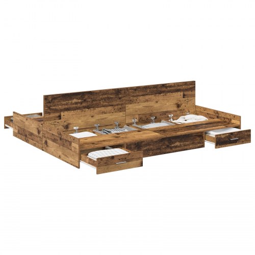 Sengeramme med opbevaring med skuffe Gammelt træ 140 x 200 cm