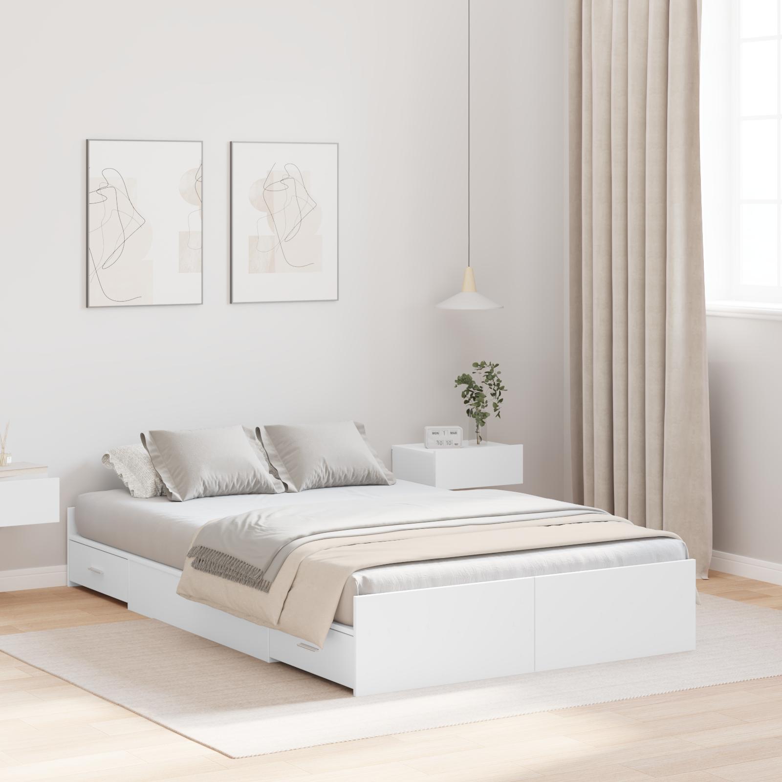 Sengeramme med opbevaring Hvid 120 x 200 cm Konstrueret træ