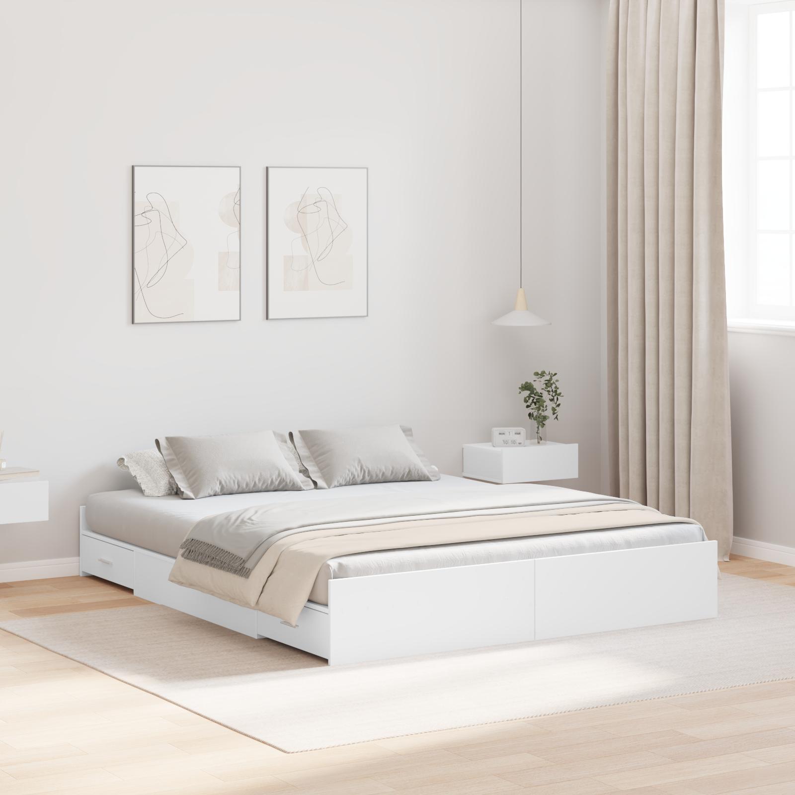 Sengeramme med opbevaring Hvid 140 x 190 cm Konstrueret træ