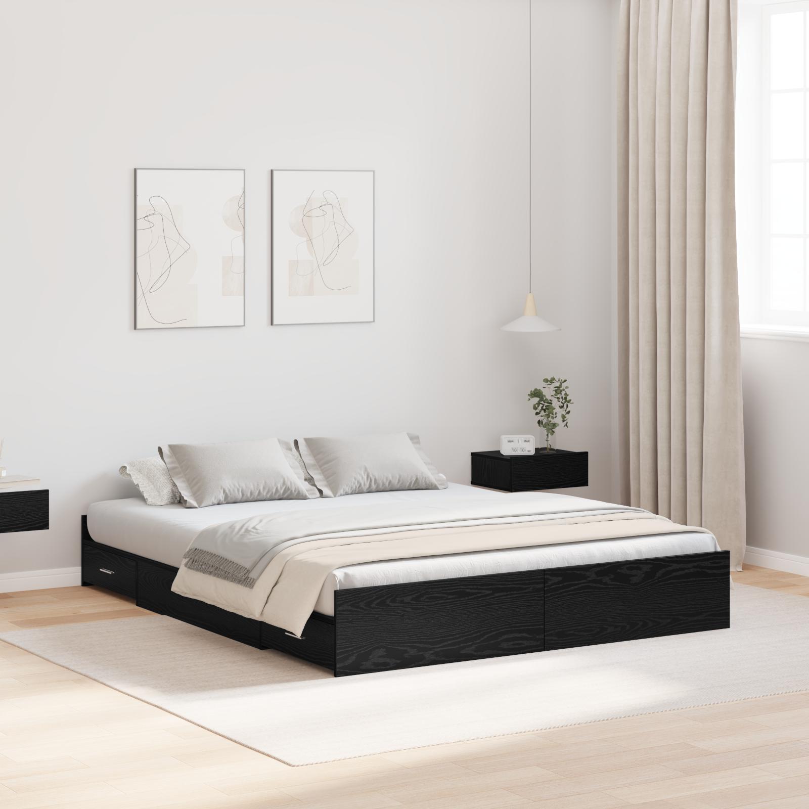 Sengeramme med opbevaring Sort eg 135 x 190 cm Konstrueret træ