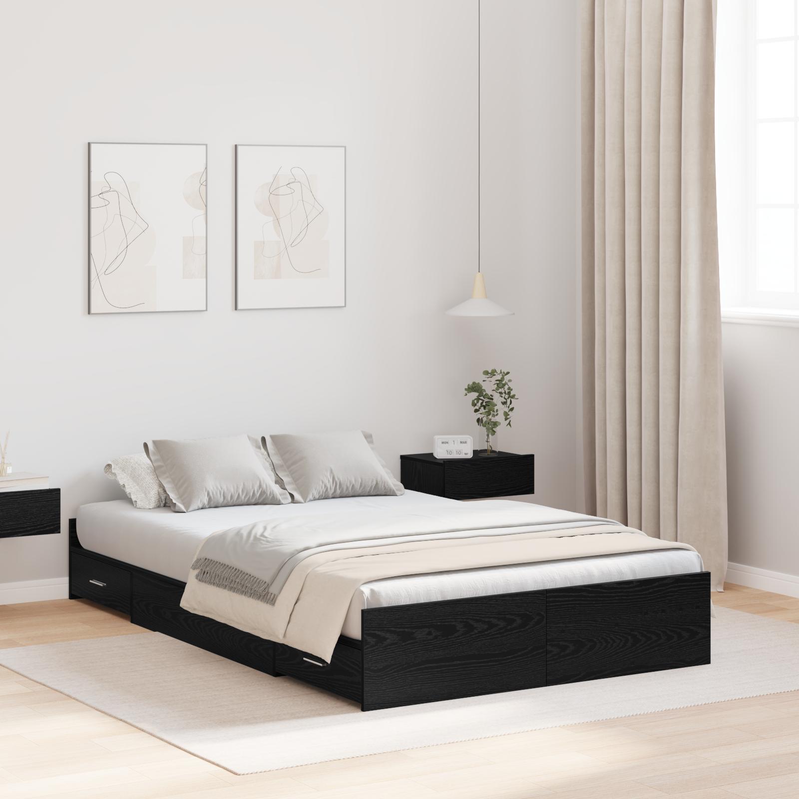 Sengeramme med opbevaring Sort eg 120 x 190 cm Konstrueret træ