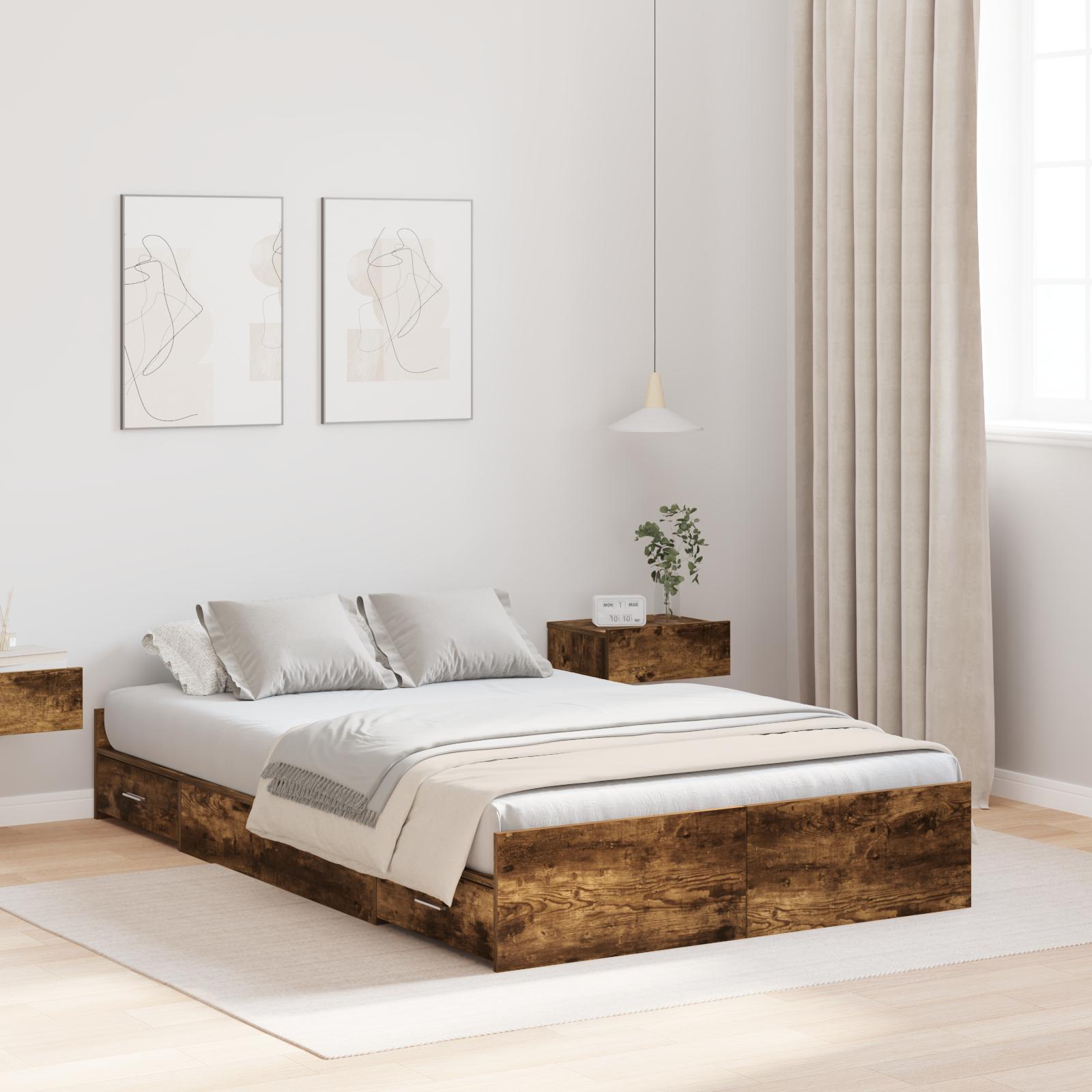 Sengeramme med opbevaring Røget eg 120 x 190 cm Konstrueret træ