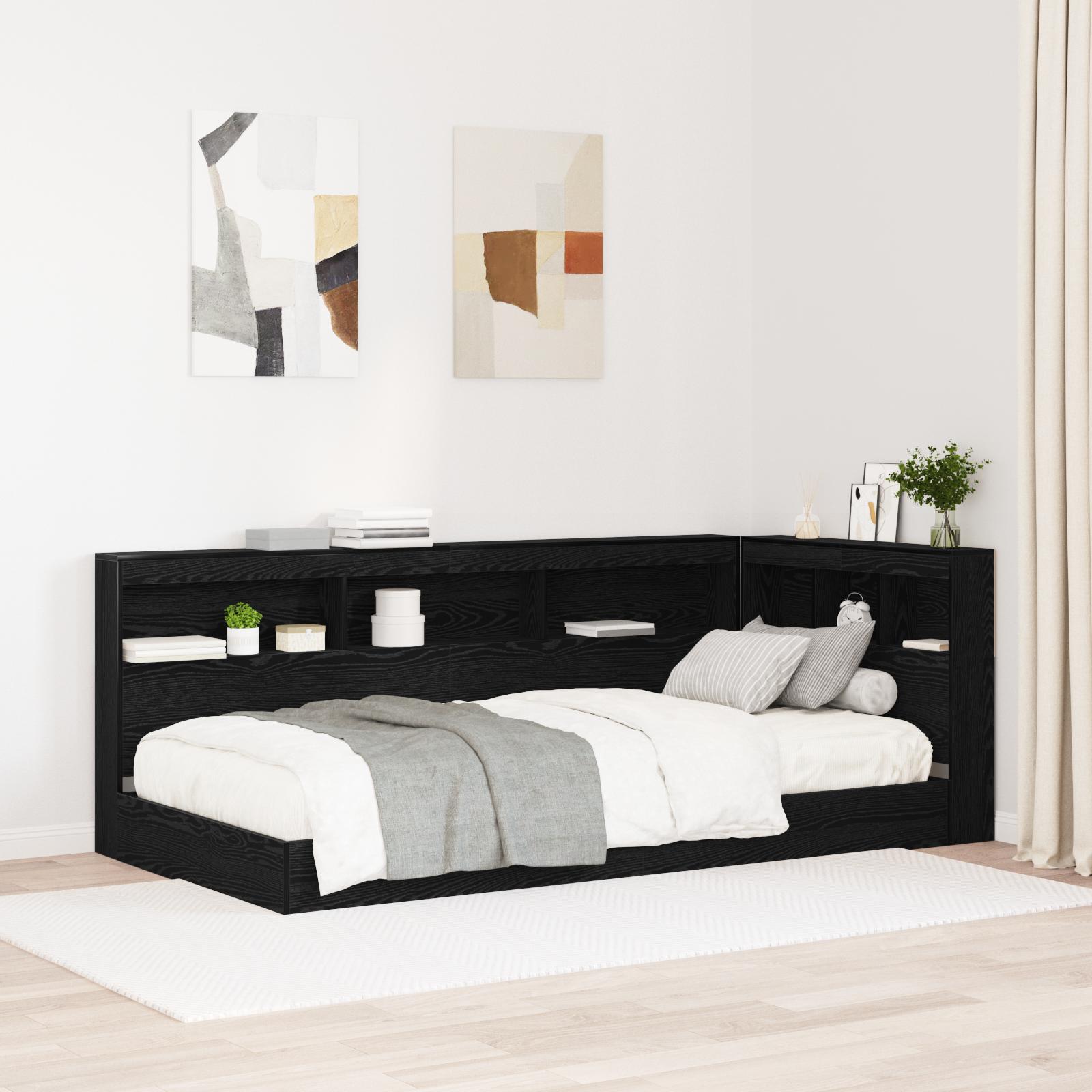 Opbevaringshovedgavl med hylder - sort eg, 90 cm, konstrueret træ