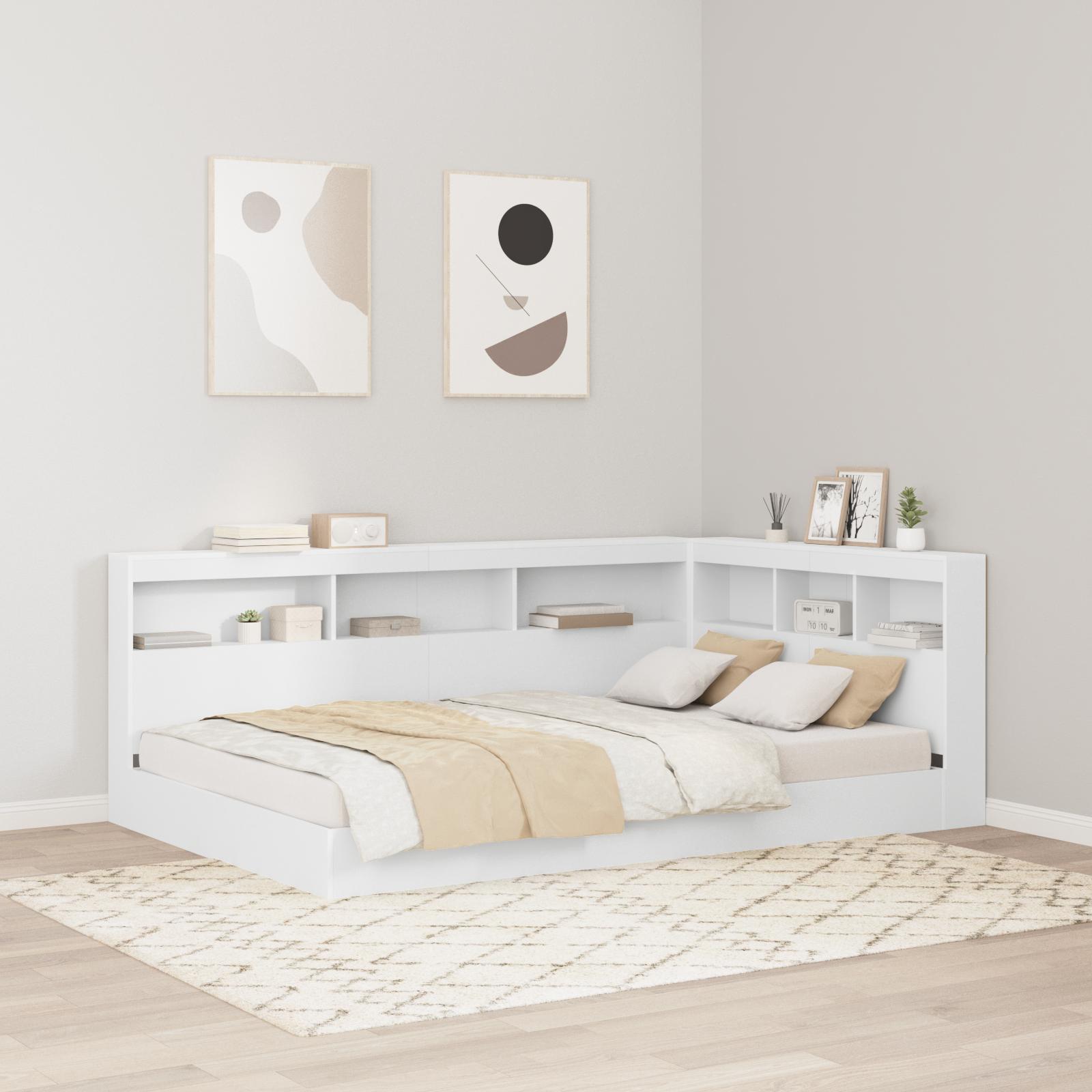 Opbevaringshovedgavl med hylder - hvid L-form, 120 cm, konstrueret træ